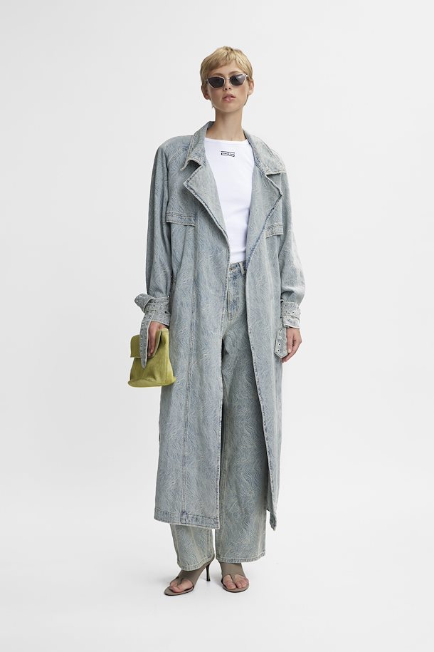 Gianna Trench in Blue/White Marble