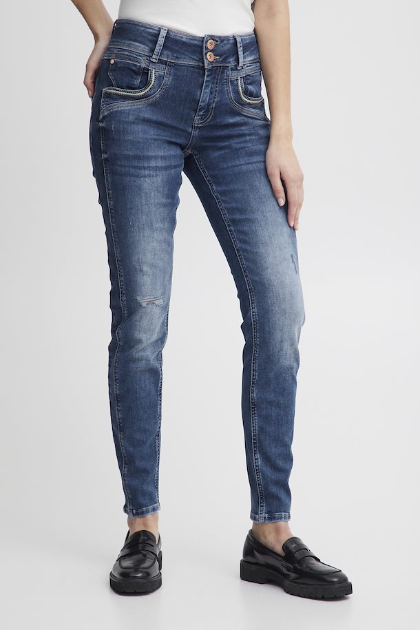 Medium Blue Denim PZSTACIA HW Curved Jeans Skinny Leg fra Jeans – Køb Medium Blue Denim